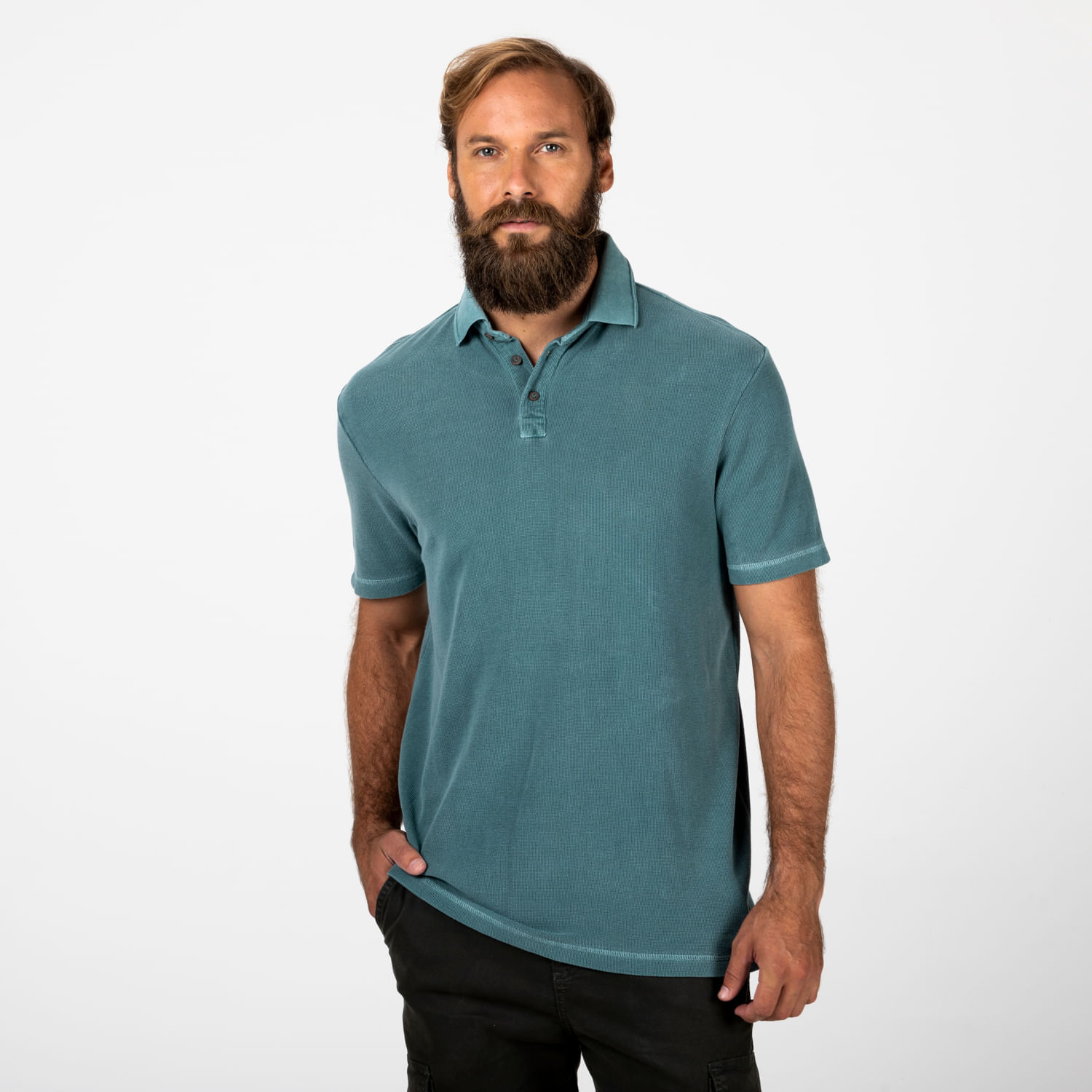 Polo Quadrile Friso - Verde Militar