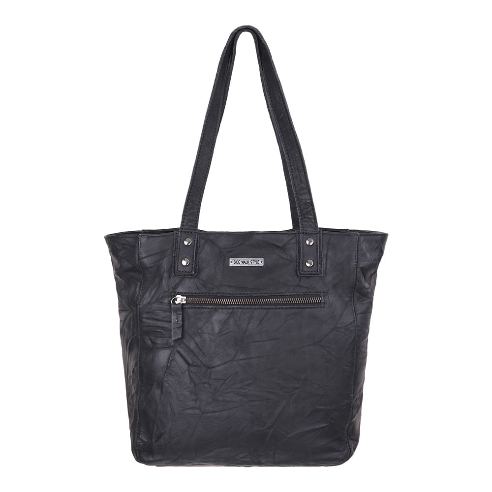 Bolsa Couro Amassado - Preto
