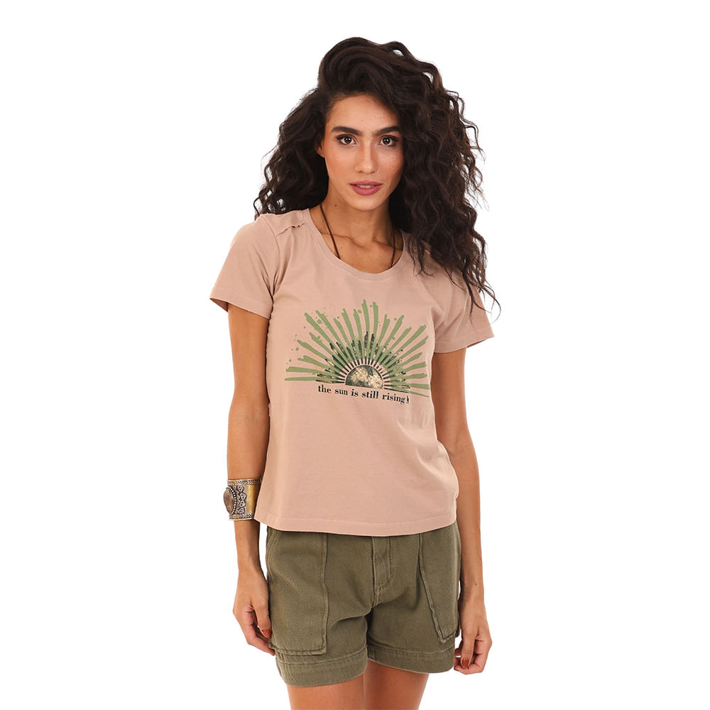 Camiseta Fem M/C Est Raio Foil - Amendoa
