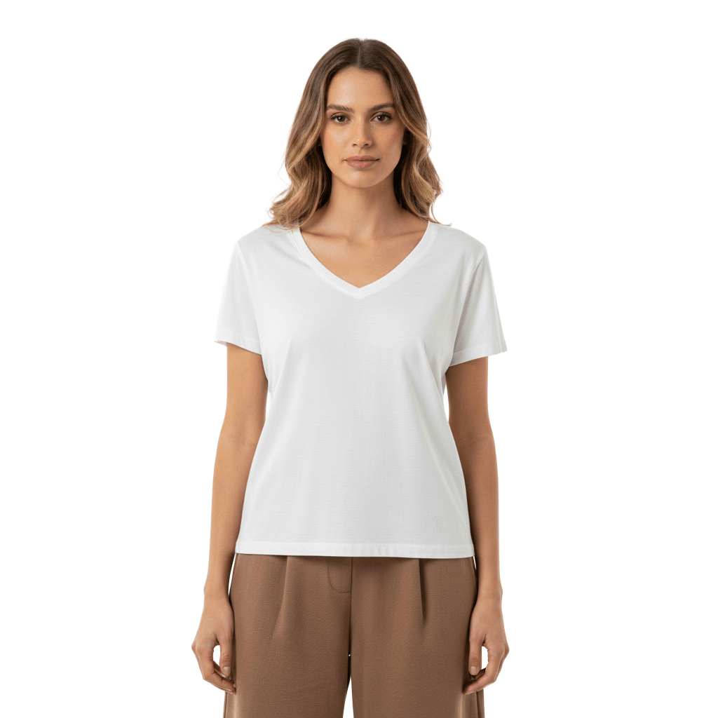 Camiseta Decote v Elast - Off White