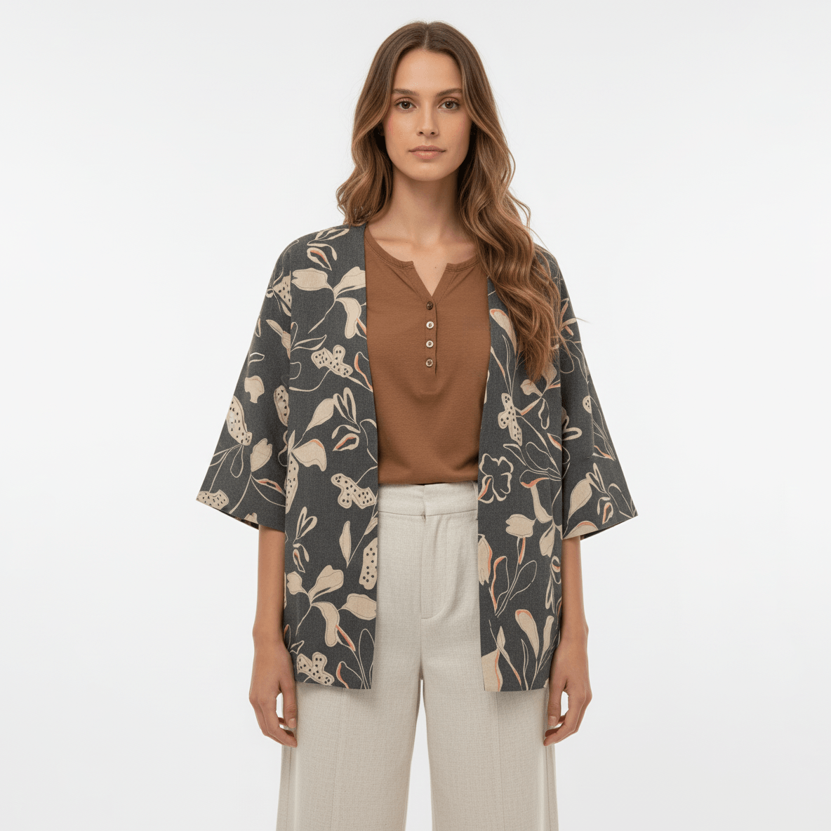 Kimono Estampado - Preto/Bege