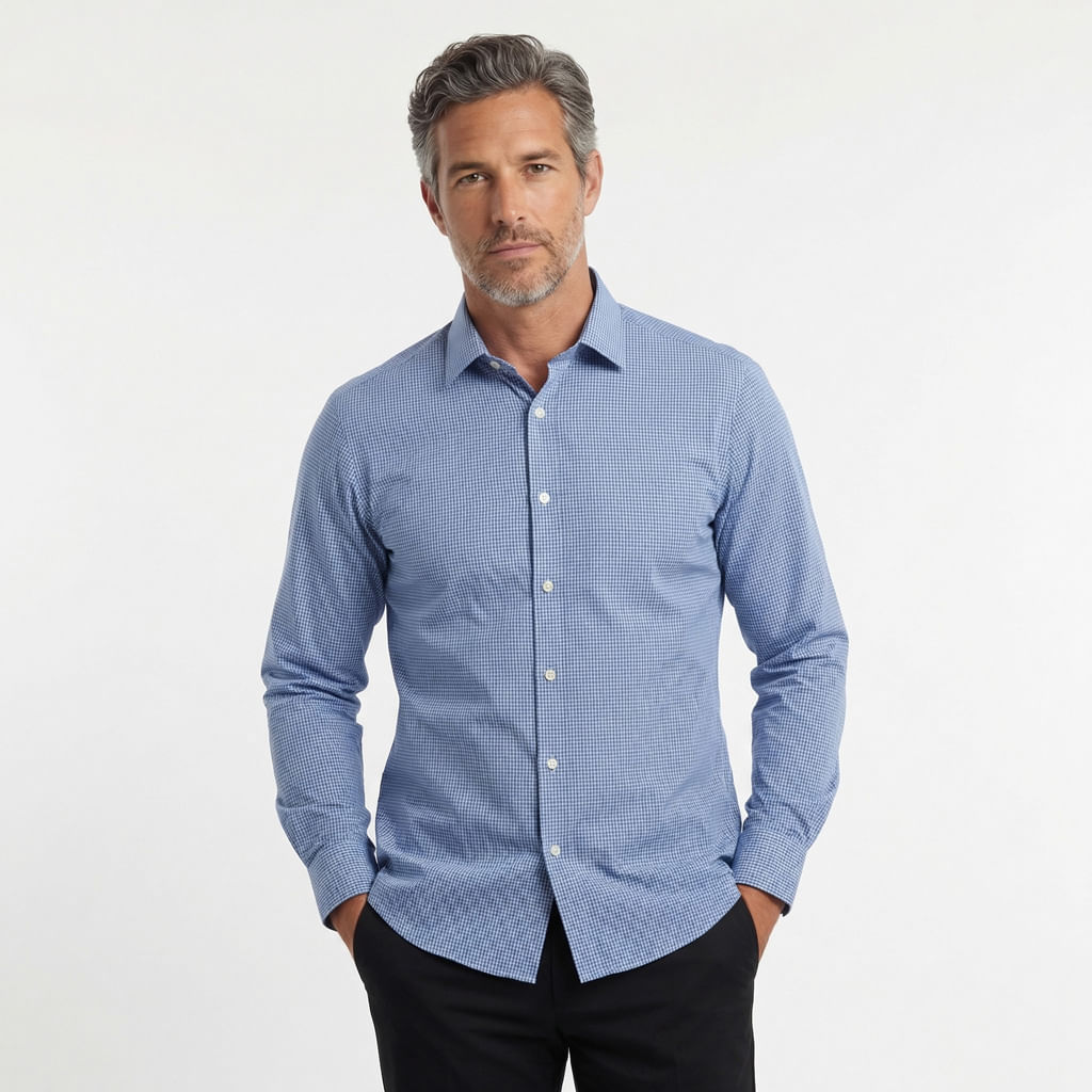 Camisa M/L Quadriculado - Azul Medio