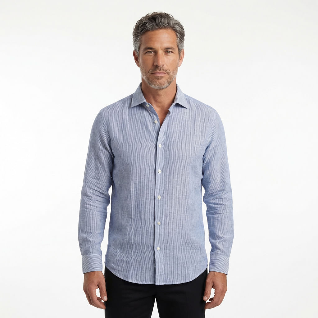 Camisa M/L Linho - Azul Medio
