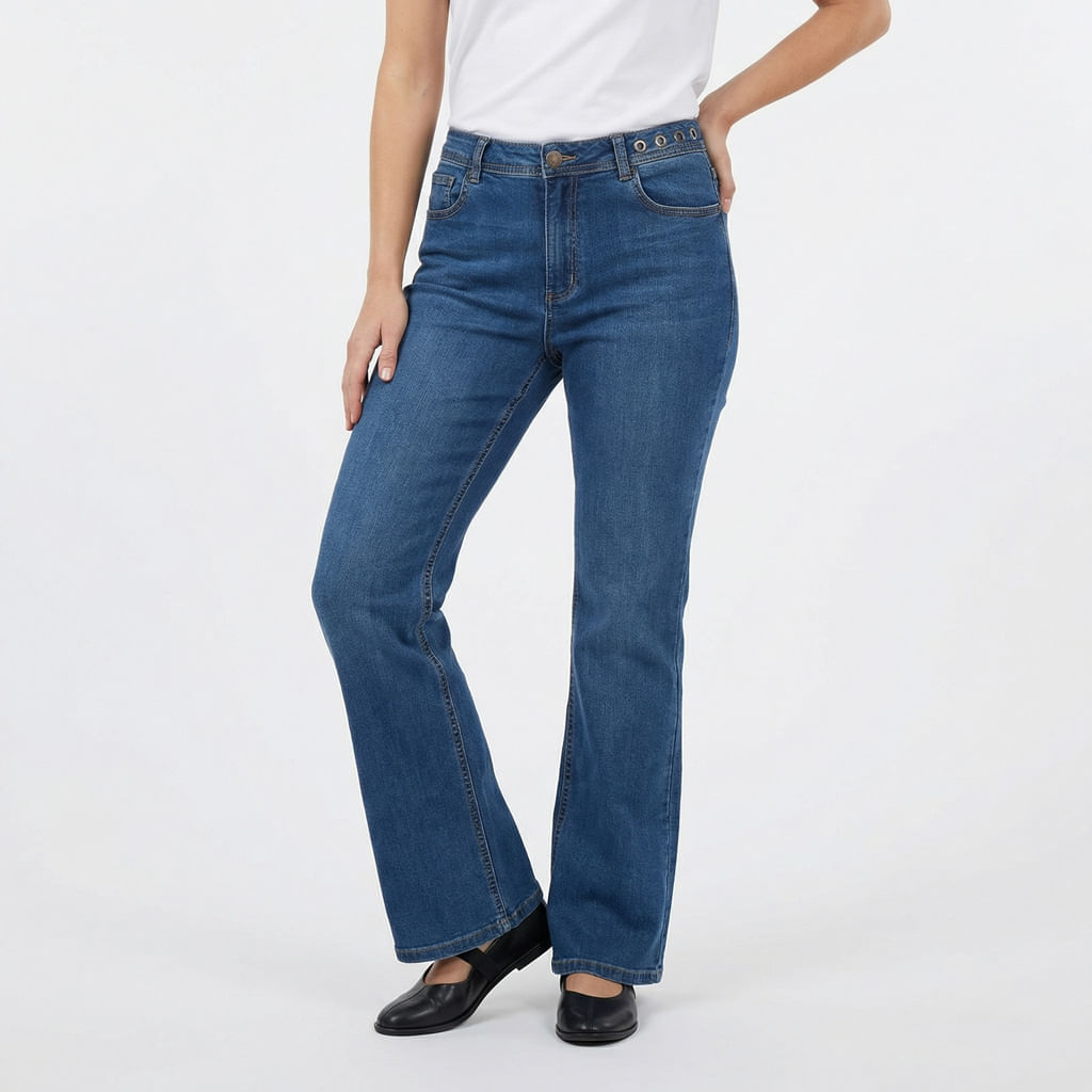 Calça Jeans Ilhos - Azul Jeans