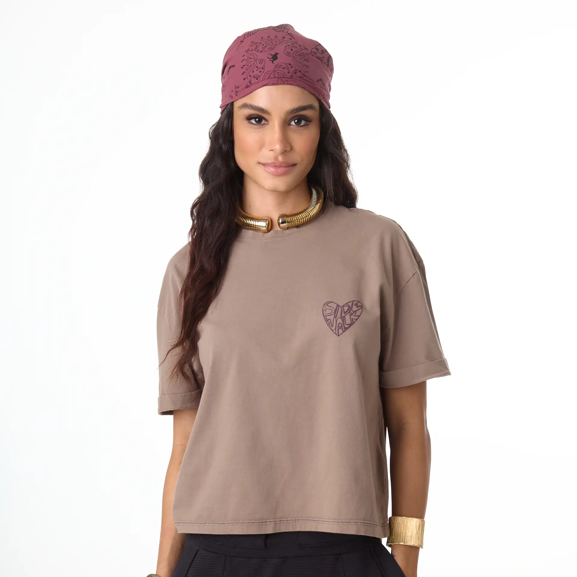 Camiseta Fem M/C Est Floco - Cafe Leite