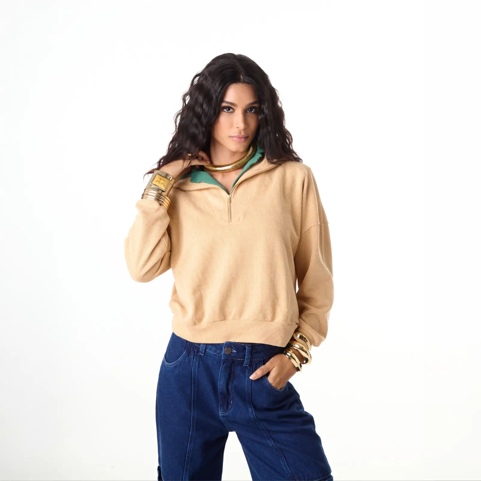 Blusa Meio Ziper - Bege