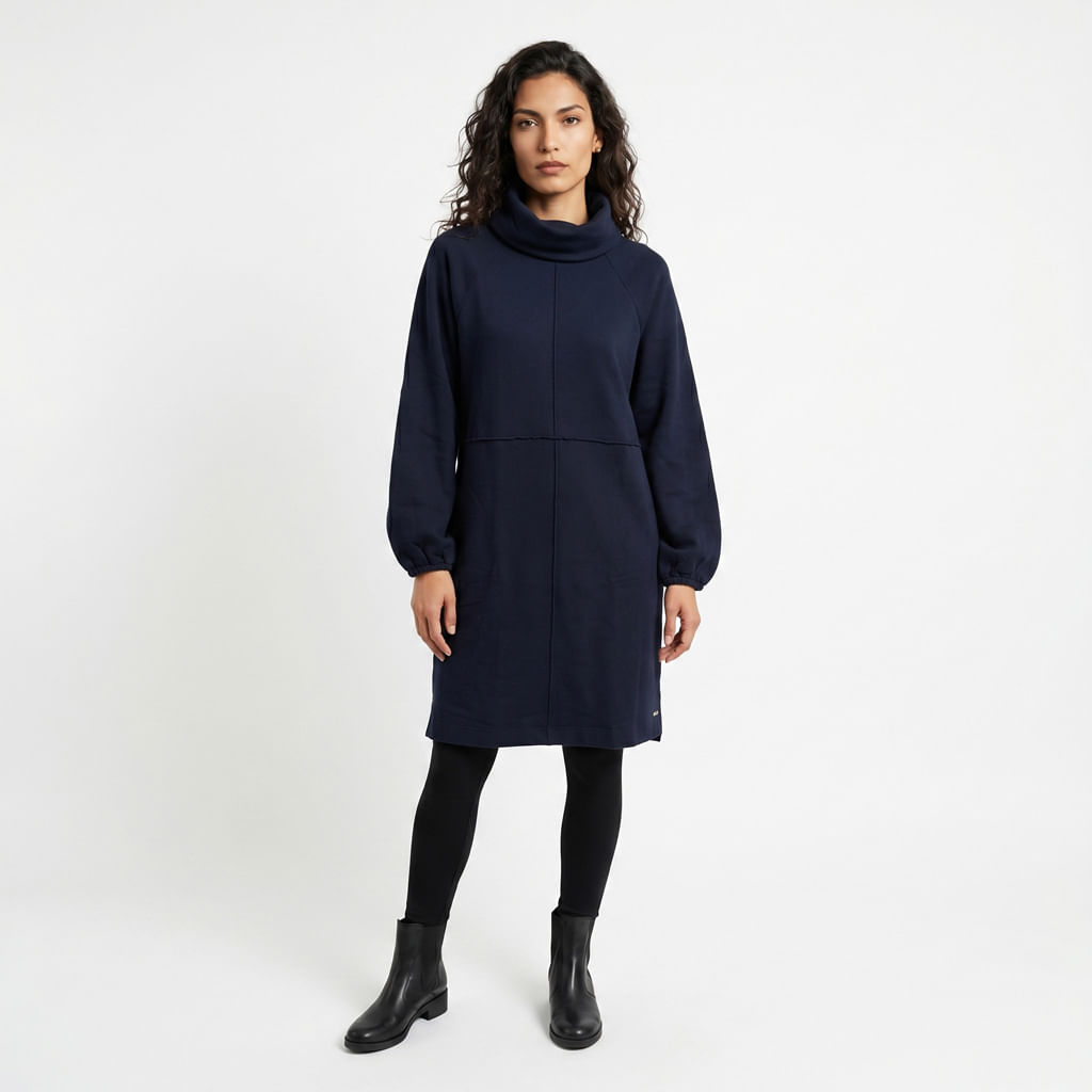 Vestido Curto Gola Alta - Azul Marinho