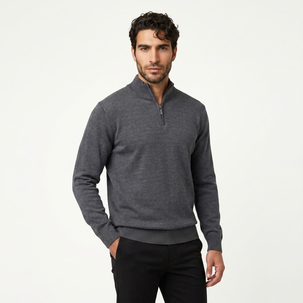 Tricot Ziper Gola - Chumbo