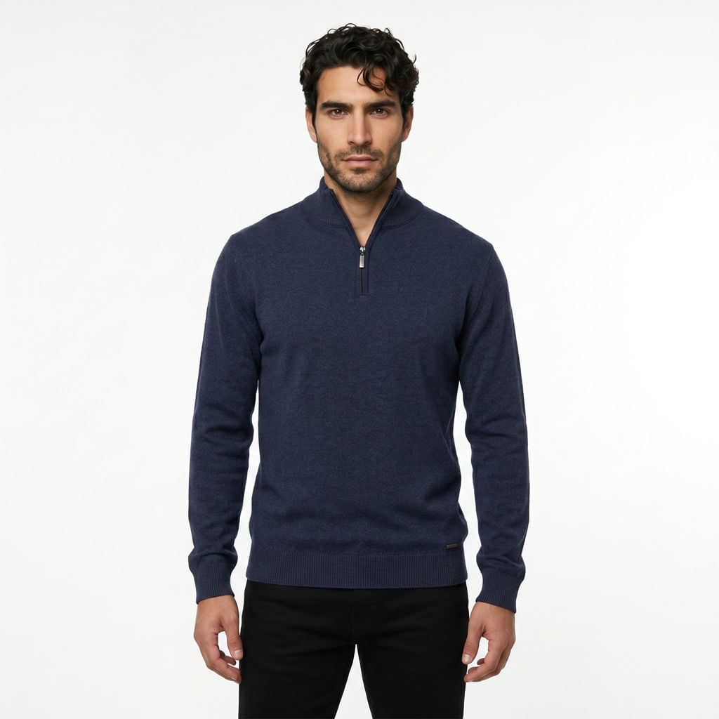 Tricot  Ziper Gola - Azul Marinho