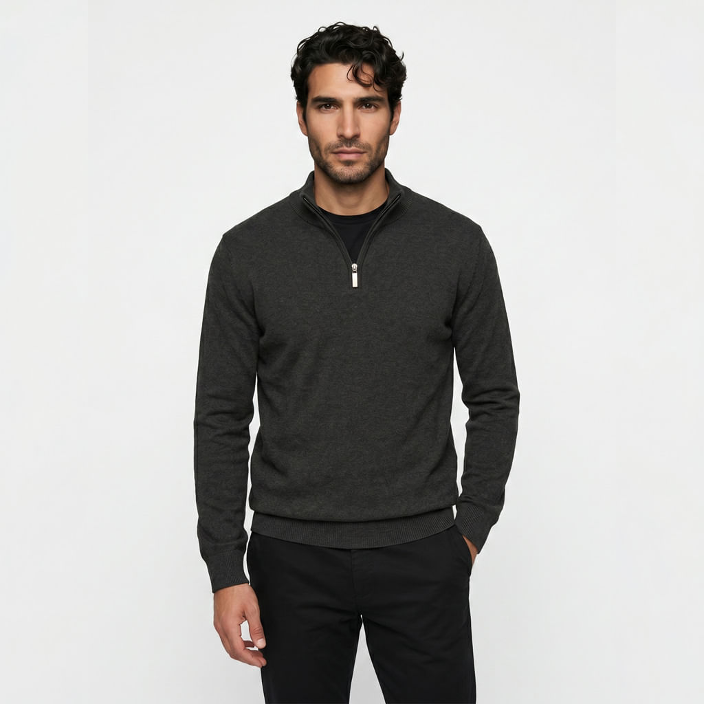 Tricot Ziper Gola - Preto