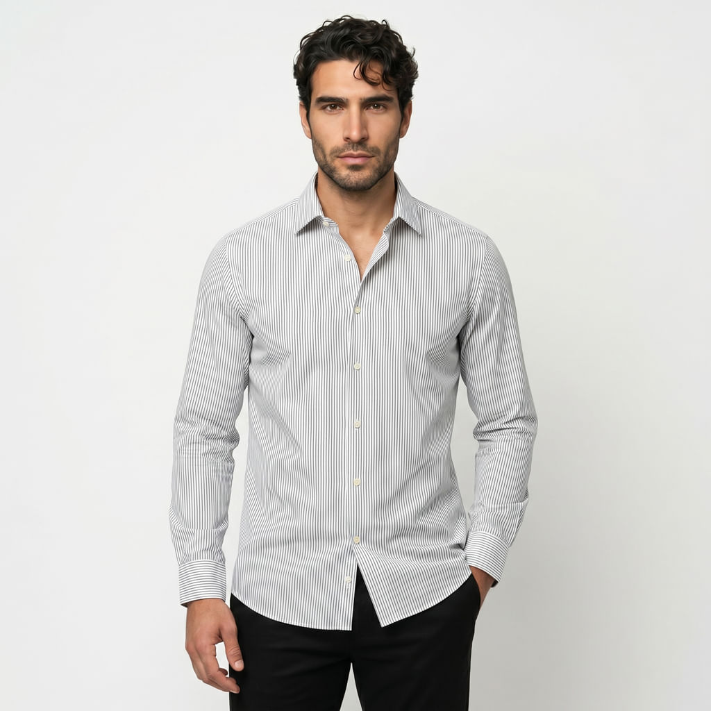 Camisa M/L Listra Classica - Preto/Branco