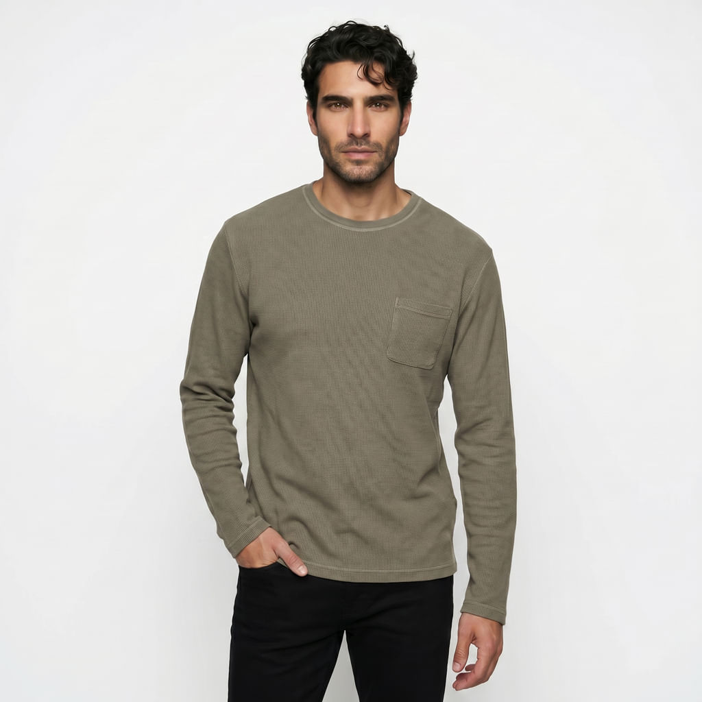 Camiseta M/L Quadrile Bolso - Kaki