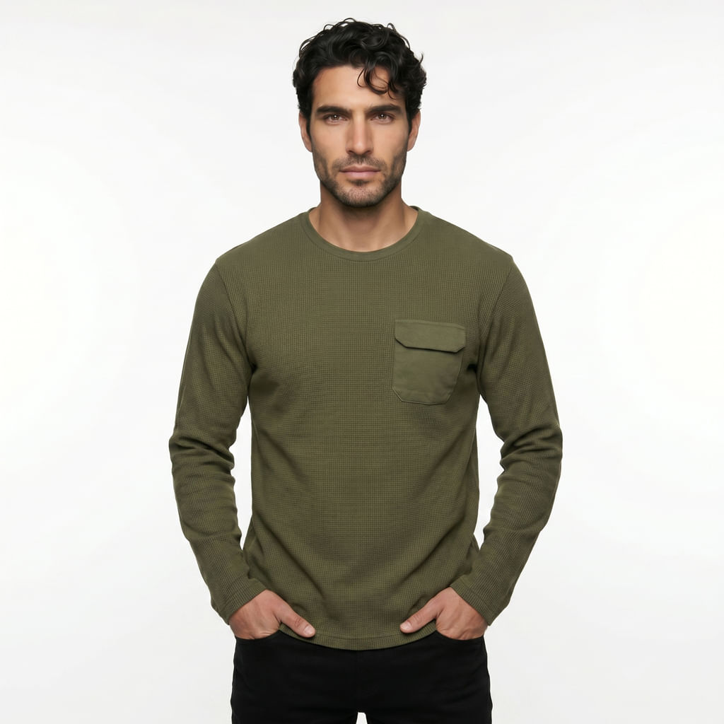 Malha Waffle Bolso - Verde Militar
