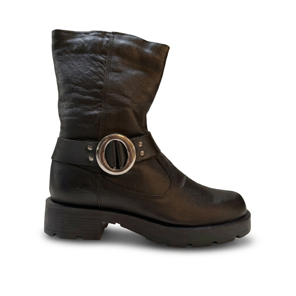 Bota Fem Napa Cano Medio Fivela - Preto