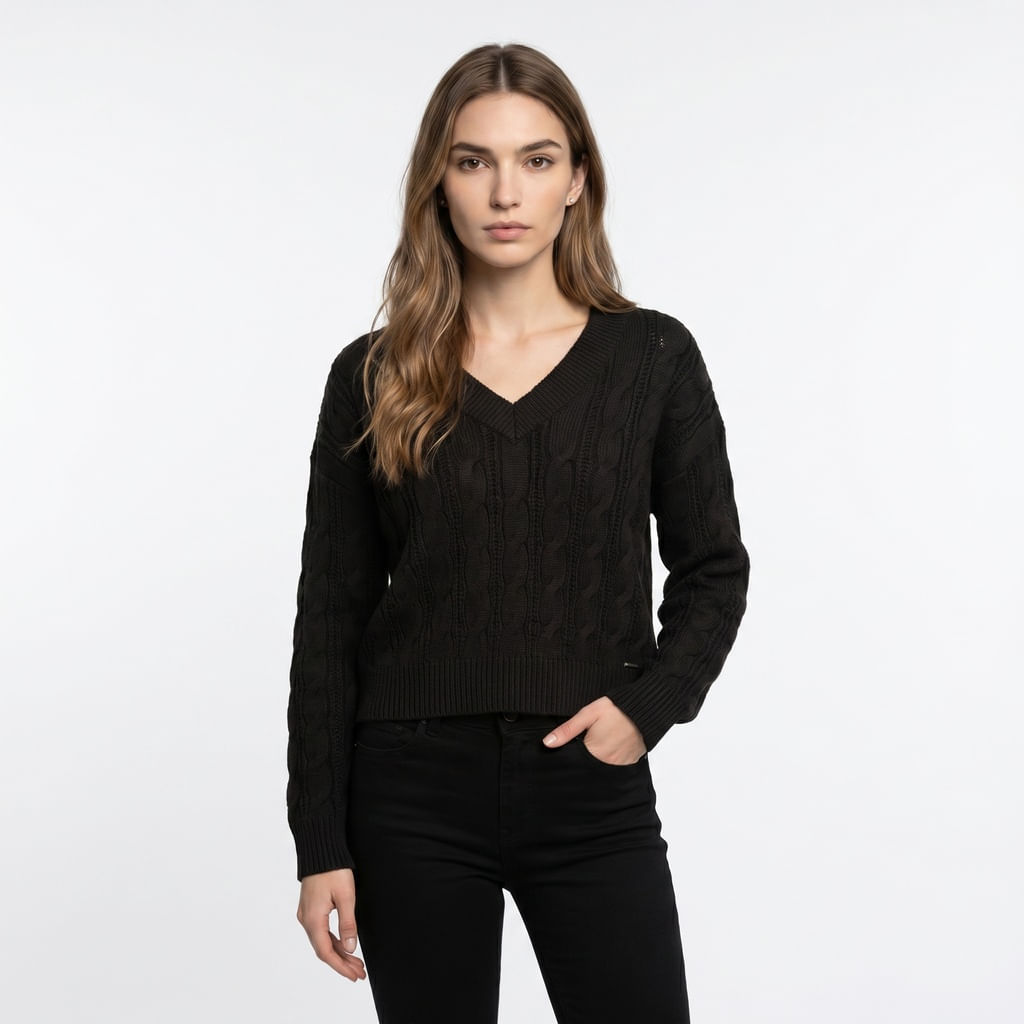 Blusa Decote V Trancado - Preto