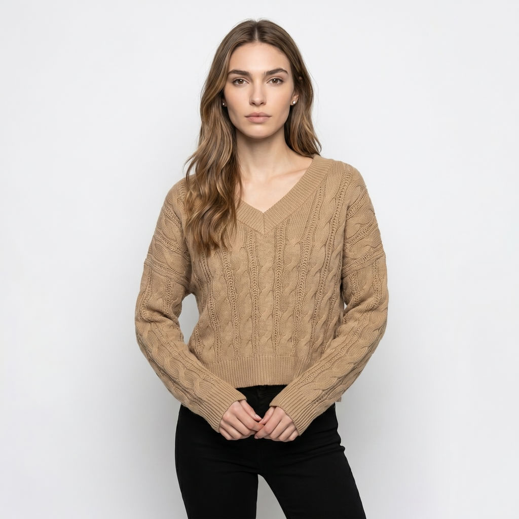 Blusa Decote V Trancado - Kaki