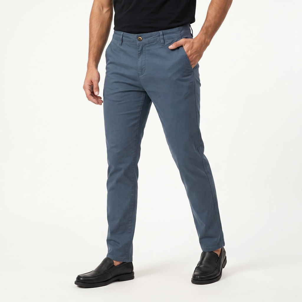 Calça Chino Elastano - Azul Cinza