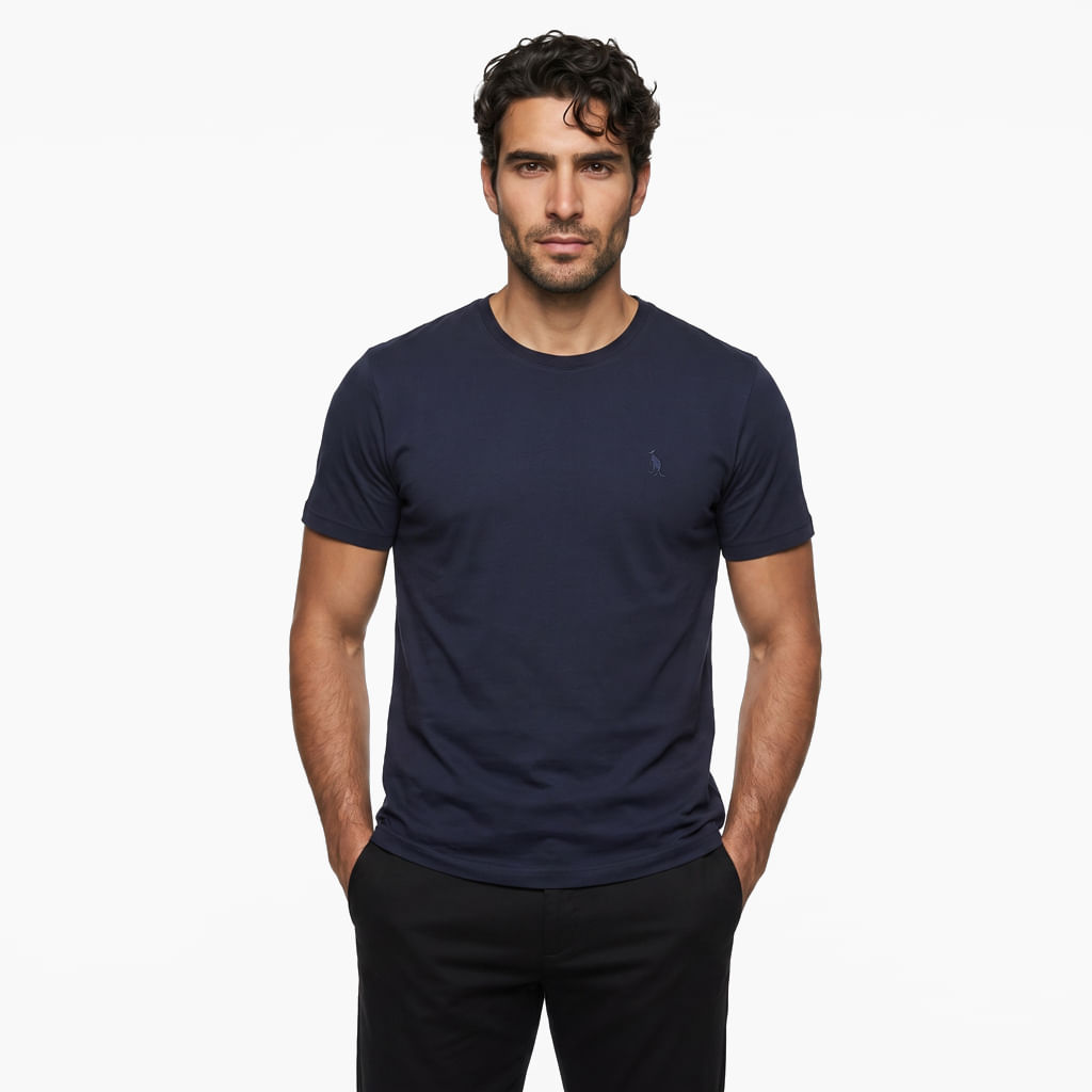 Camiseta Básica Meia Malha - Azul Marinho