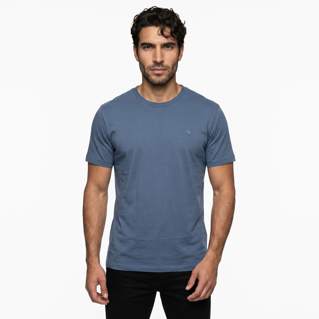 Camiseta Básica Meia Malha - Azul Medio