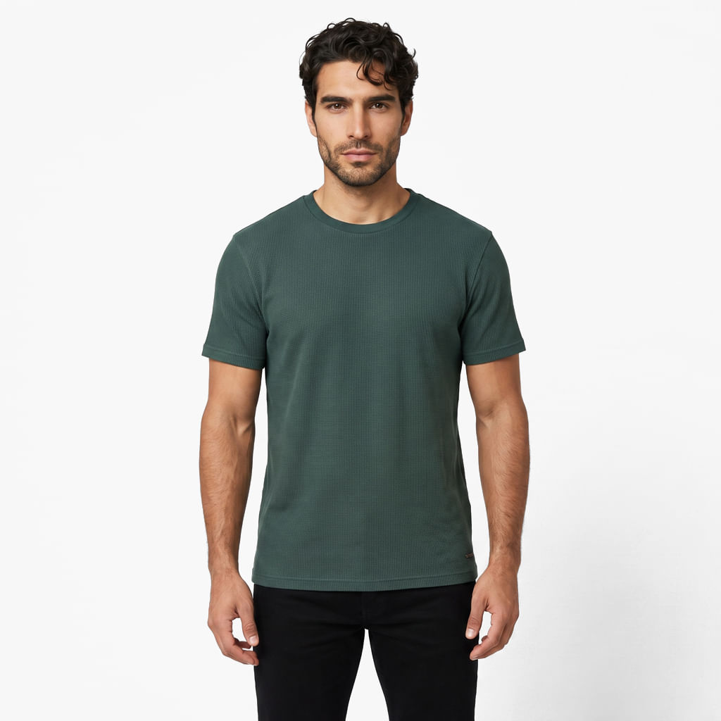 Camiseta Malha Waffle - Verde Ardosia
